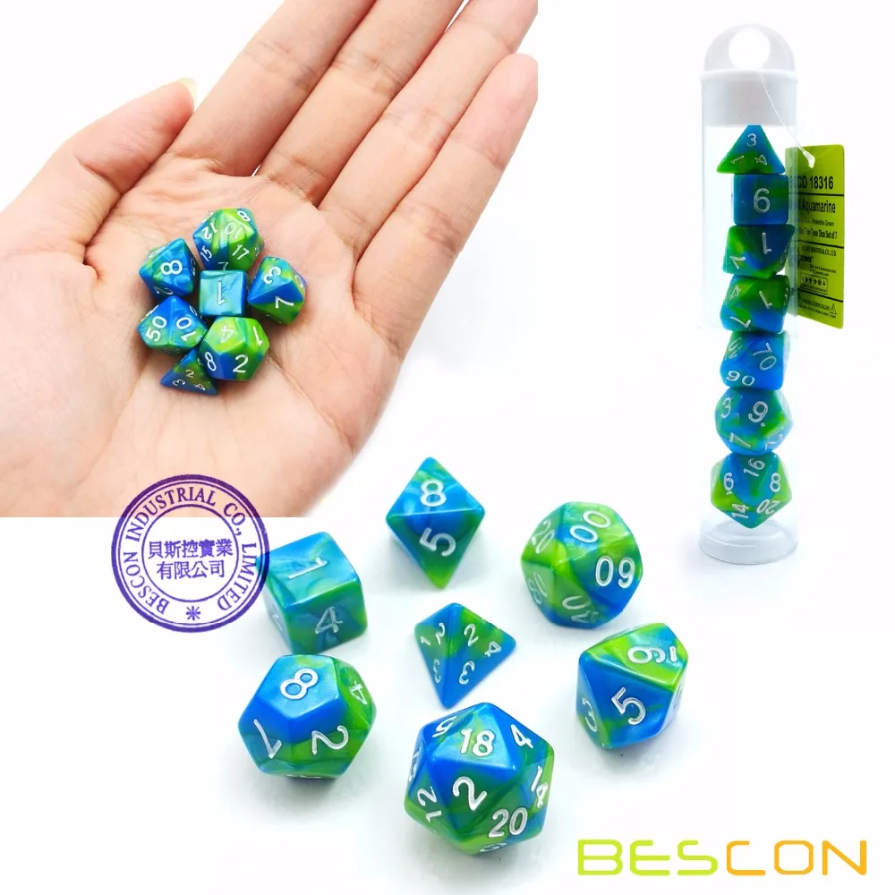 Bescon Fresh New Solid Metal RPG Miniature Polyhedral 7pcs Dice Set Deep Pink 