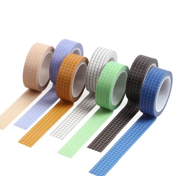 

15mm×10m Grid Printed Pattern Pure Color Washi Tape Sticky Adhesive Paper Decorative Masking Paper Tape for DIY Decoration