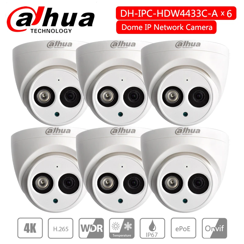 

Dahua Ip Camera 4MP POE IP67 H.265 Built-in Mic IPC-HDW4433C-A replace HDW4431C-A Network IR Dome CCTV Camera HDW4433C-A 6pcs