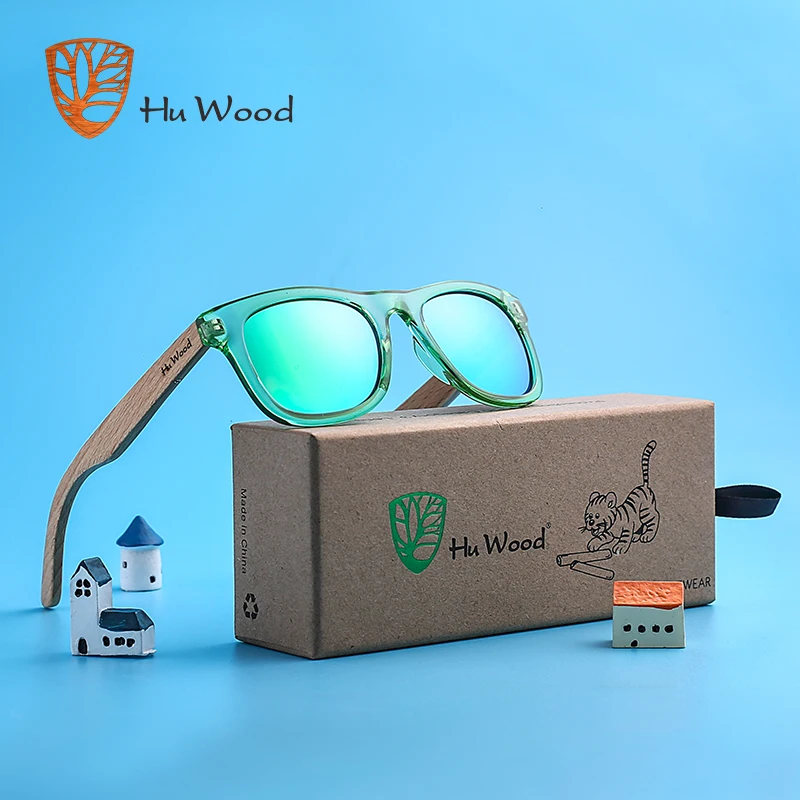 Hu Wood Детские поляризованные солнцезащитные очки для мальчиков и девочек с переработанной оправой дужками