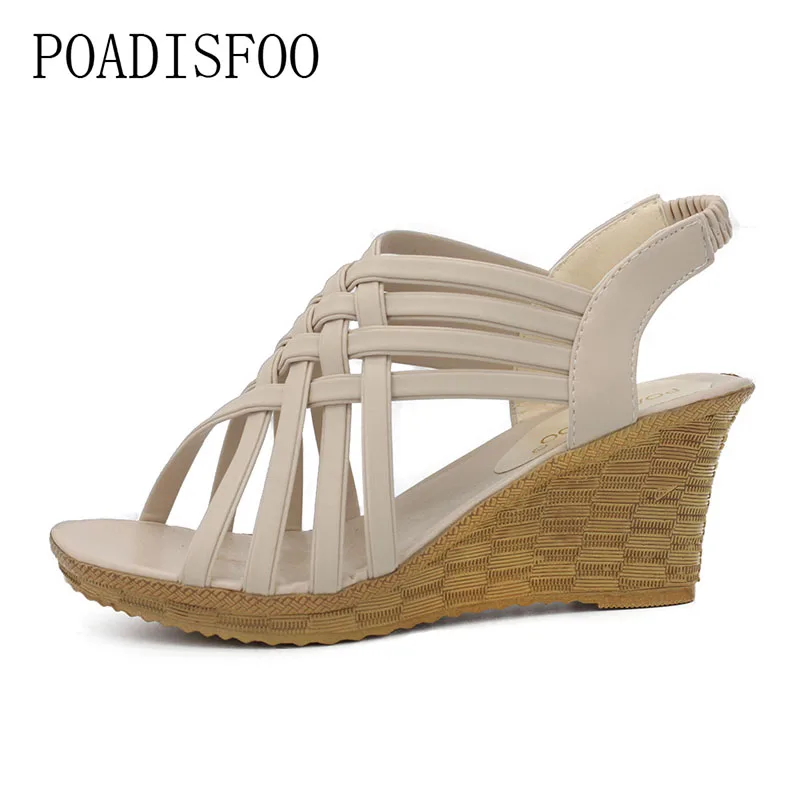 

POADISFOO shoe woman shoes Bohemian Style Summer New Cross Straps Slope Sandals Shoes For The Elastic Female Shoes .XL-A08