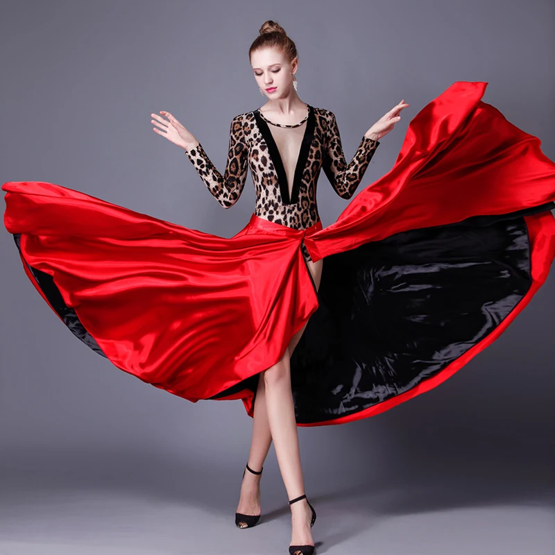 

Spanish Dance Skirt Femal Black Red Latin Dance Dress Paso Doble Skirt Cloak Dance Dress Woman Performance Dance Skirt