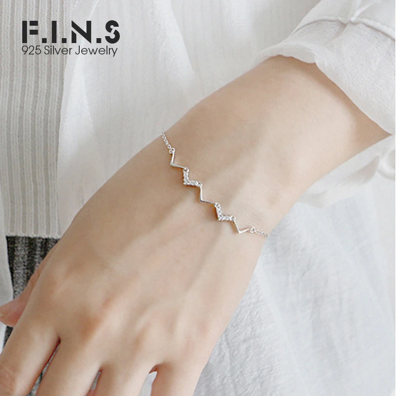 

F.I.N.S Authentic 925 Silver Jewelry V-Shape Wave Simple Charm Bracelets for Women Wedding CZ Bracelet Ladies Accessories
