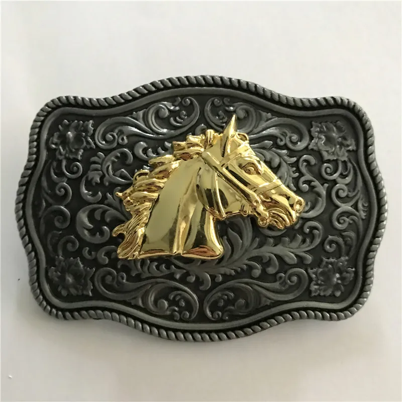 

Retail 2018 New 3D Silver Pattern Golden Horse Head Cowboy Belt Buckle With 88*63mm Metal Woman Man Jeans Jewelry accessories