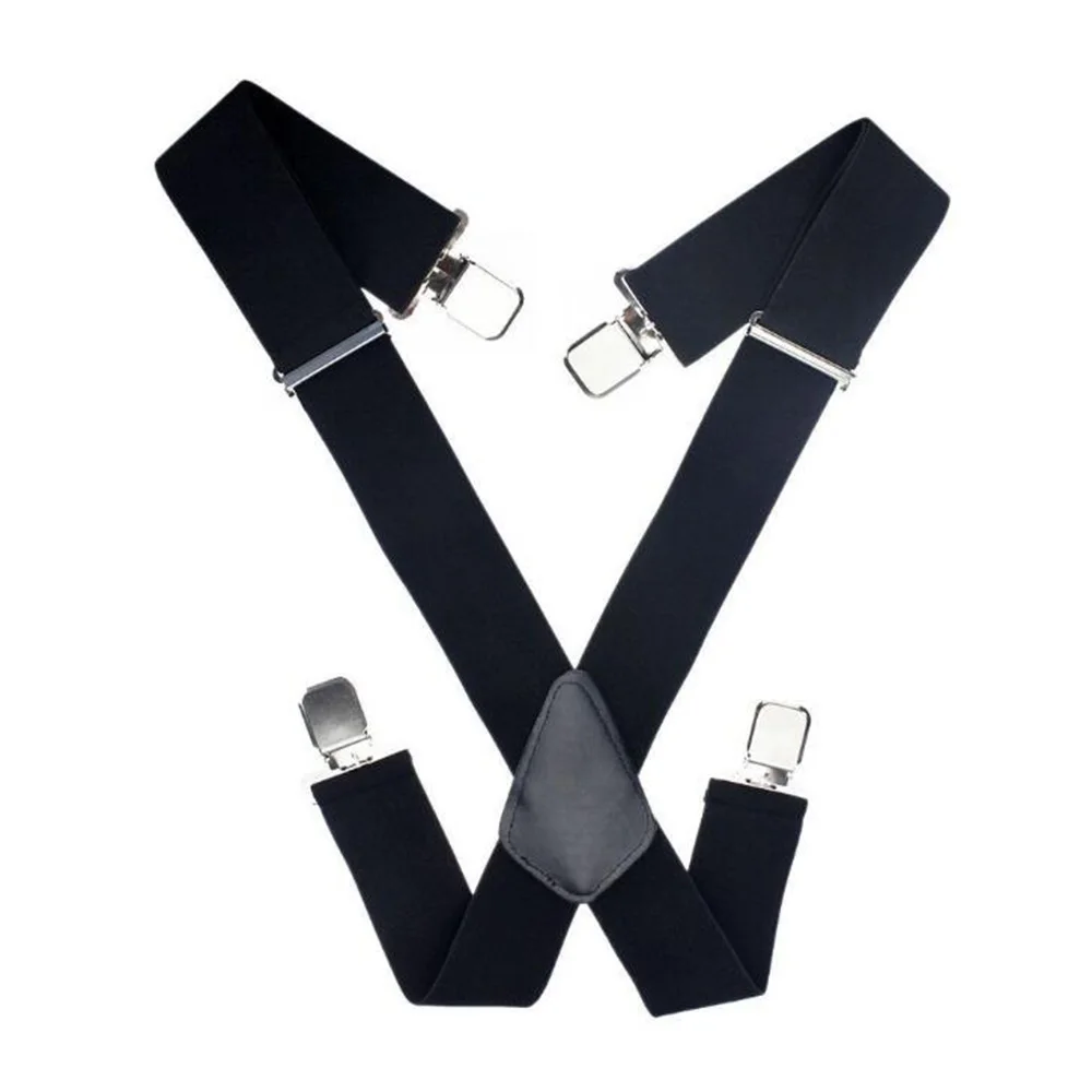

New Arrival Fashion Men's Black Elastic Suspenders Leather Braces X-Back Adjustable Clip-on Hot Elastic Leather Black New