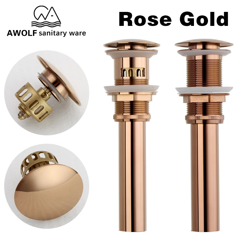 

Bathroom Sinks Drain Pop Up Drain With Hair Stopper filter trap Overflow Hole For Basin Vessel Gold Brass Accessories AH6148
