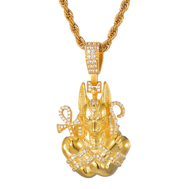 Полный AAA Iced Out Bling кубический циркон медь Египетский АНХ крест Anubis подвески и ожерелья для мужчин хип хоп ювелирные изделия