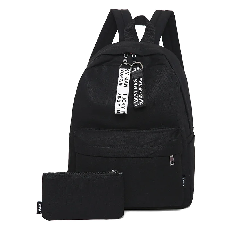 Подростковый холщовый рюкзак школьный женский черный рюкзак повседневный набор рюкзаков сумки с пенал Y243 - Цвет: black