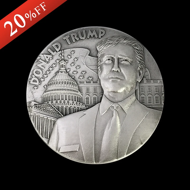 

2Pcs/lot American 45th President Donald Trump Coin Antique Bronze Coin US White Househe The Statue of eagle Design Con for Gift