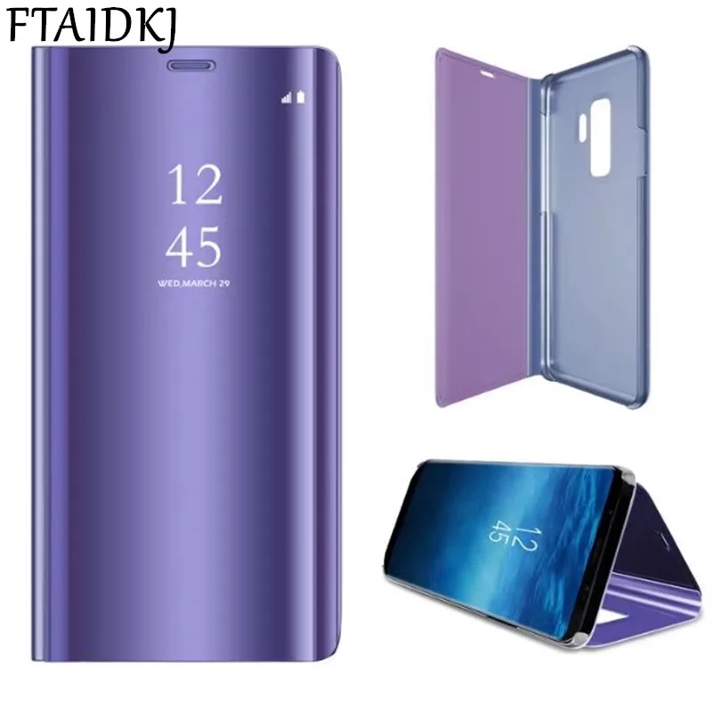 

Plating Mirror Phone Case For Samsung Galaxy S9 S9 Plus Flip Case Clear Smart Awaken View Stands Cover Cases For Samsung S9 Plus