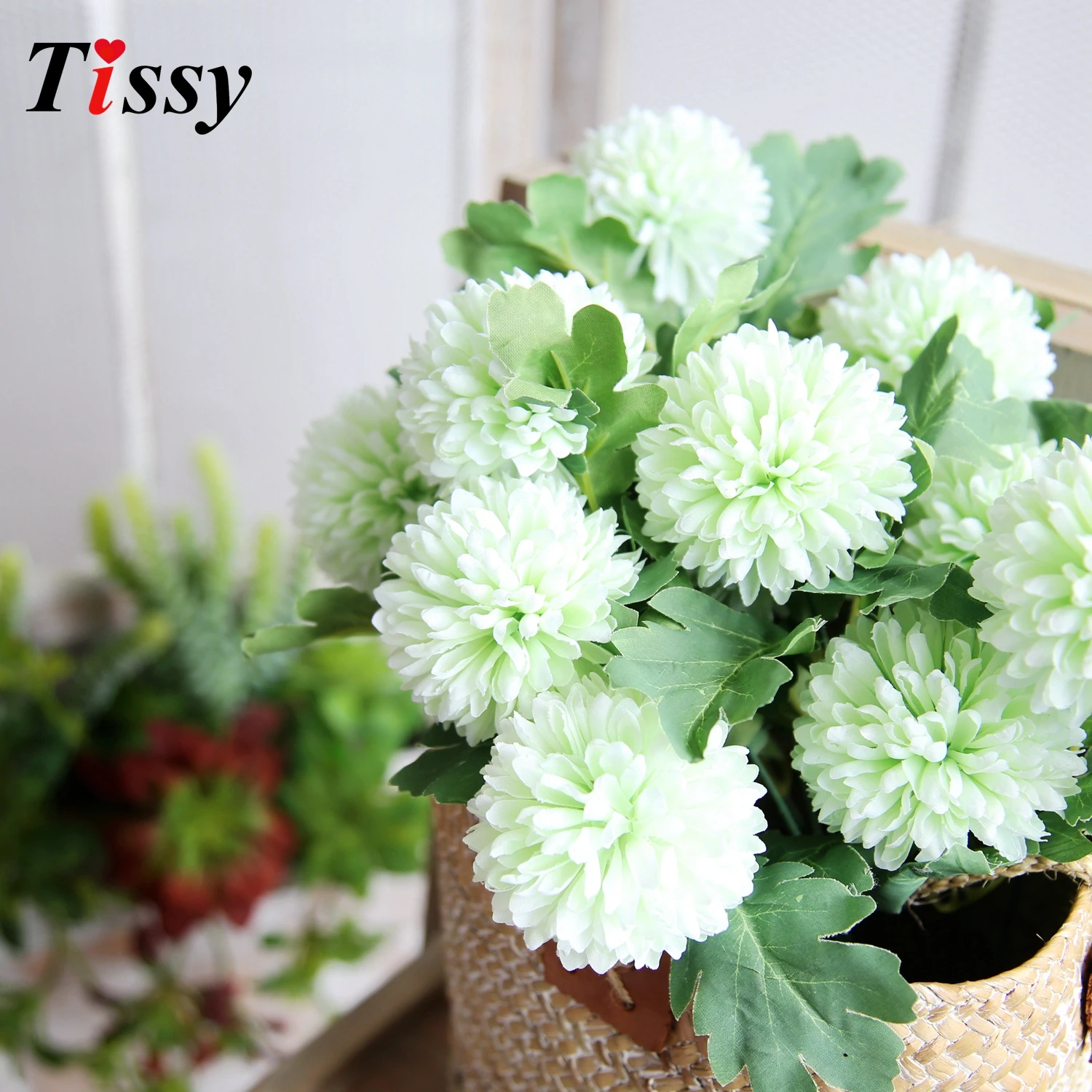 2 Heads/Branch DIY Artificial Silk Flowers Chrysanthemum Flower Bud