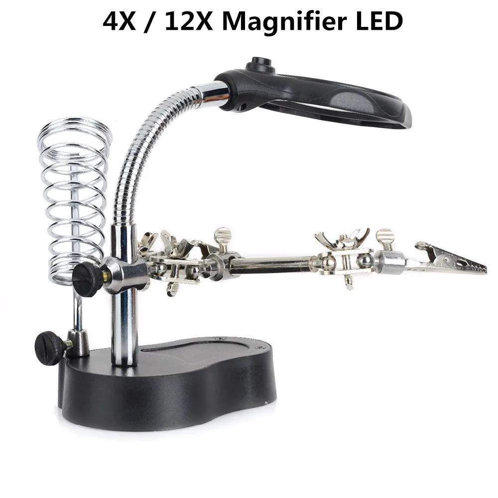 New Magnifying Glass LED Light 4X / 12X Soldering Solder Iron Stand