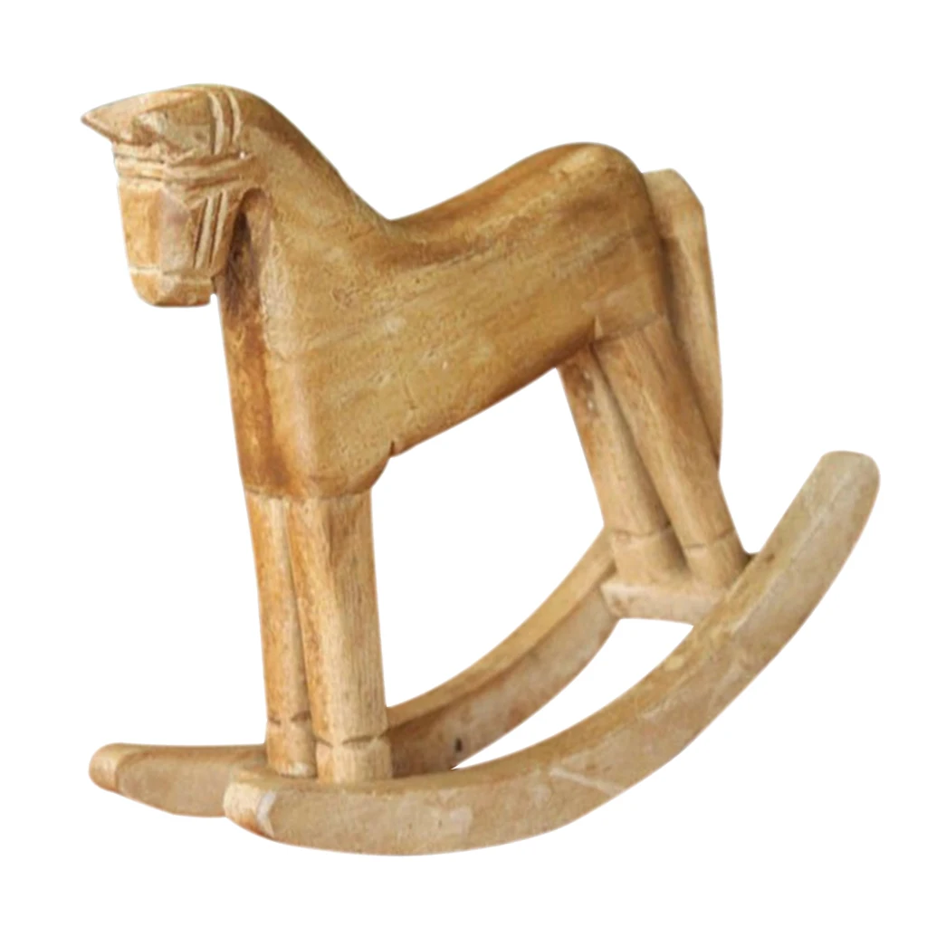 Vintage Style Wood Rocking Horse Animal Decoration Wood Carved Craft White Horse Figurines Home Decor