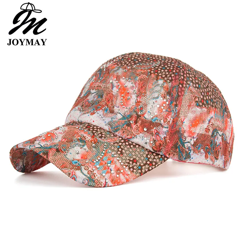 

2016 New Arrival high quality fashion Women cap Colorful flower rhinestone Baseball Cap snapback Adjustable Mesh Sunhat B343