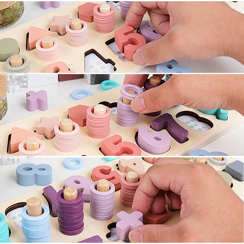 Preschool Wooden Montessori Materials Learning To Count Numbers Matching Digital Shape Match Early Education Teaching Math Toys
