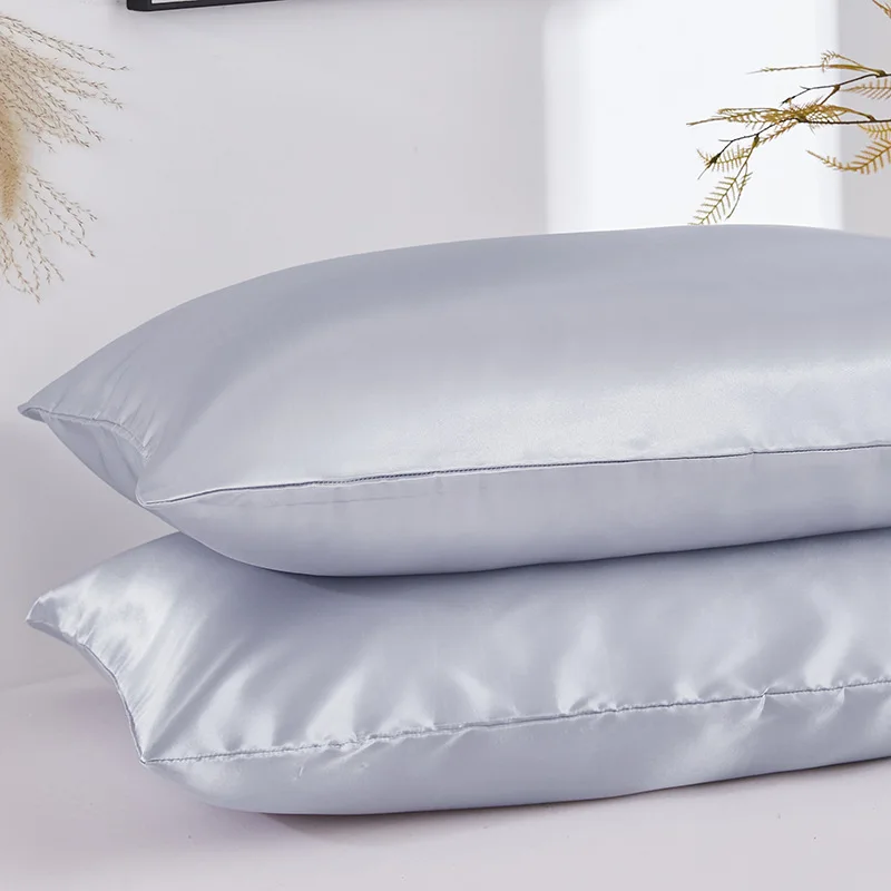 2PCS Satin Silk Pillowcase Black White Solid Color Satin Imitated Silk Pillow Cover US Twin Queen King Size Pillowcase Dropship