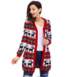 Новинка 2018 года весна зима для женщин печати с длинным рукавом Свободные свитеры для V образным вырезом рождественское пальт