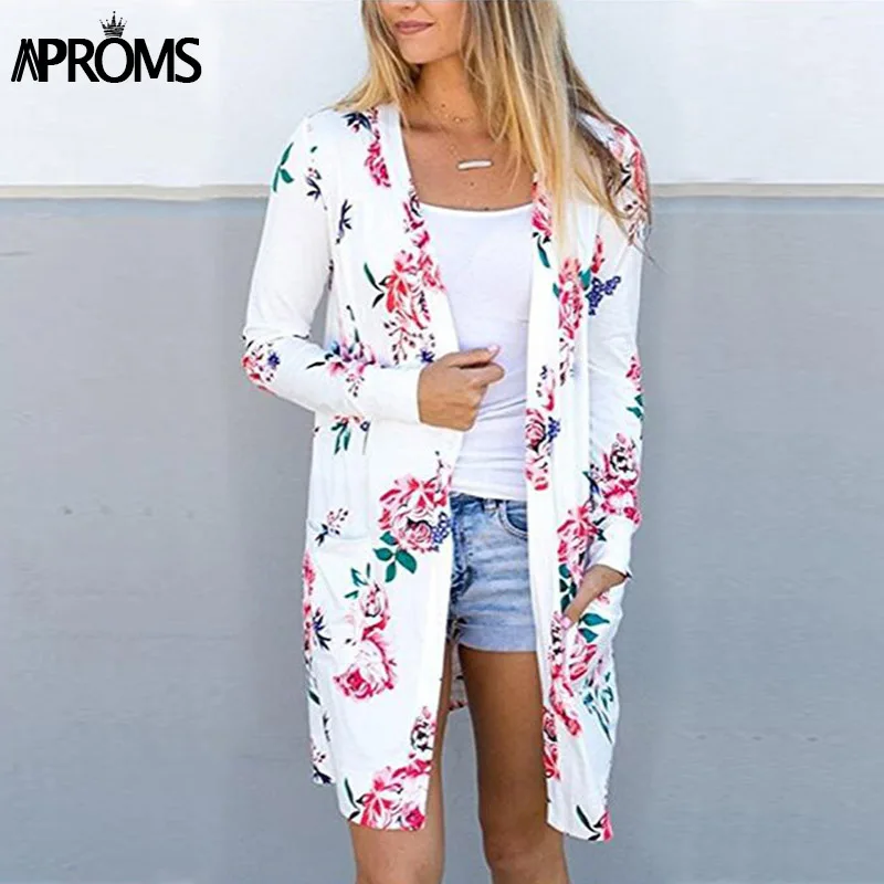 

Aproms Cute Floral Print Basic Cardigan Coat Women Plus Size Open Stitch Jacket Streetwear Fashion 2019 Coats Female Outerwear
