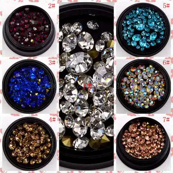 

1 Pot Mix Sizes Colorful Glitter Shiny 3D Sharp Bottom Arylic Diamond Studs Nail Art Rhinestones Gems Decorations DIY Tip#