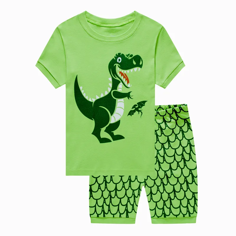 

fashion 2017 Children's Clothing Sets Summer Baby Boy's pajamas suit car dinosaur Kids sleepwear short sleeve t-shirts+shorts