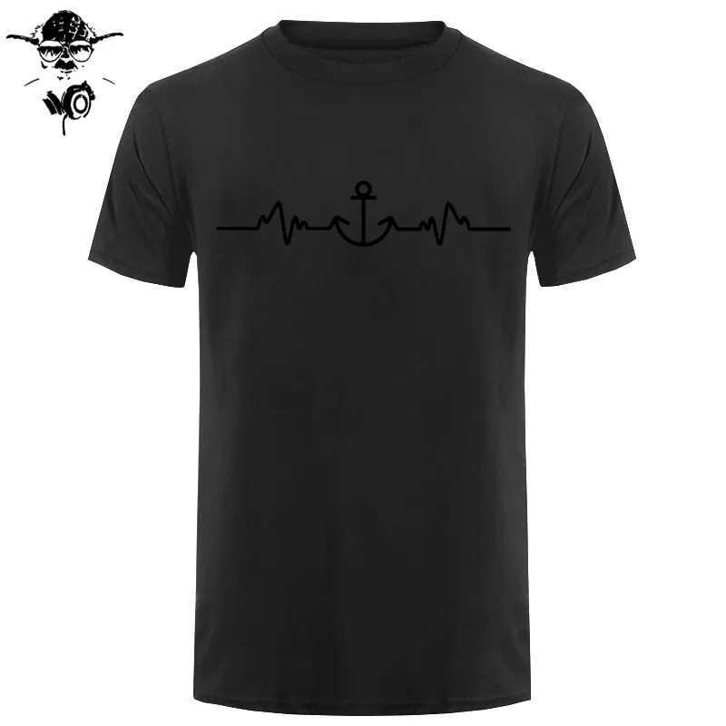 Sailinger Anchor Pulse Heartheat Футболка-Yacht Sail Tee Забавный подарок на день рождения Футболка с принтом Мужская брендовая футболка Новинка