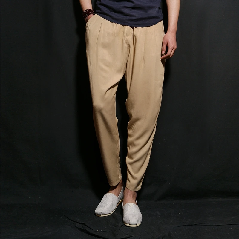 Мужская одежда FMale летние брюки длиной до щиколотки широкие прямые брюки вышивка хлопок шаровары певица костюмы