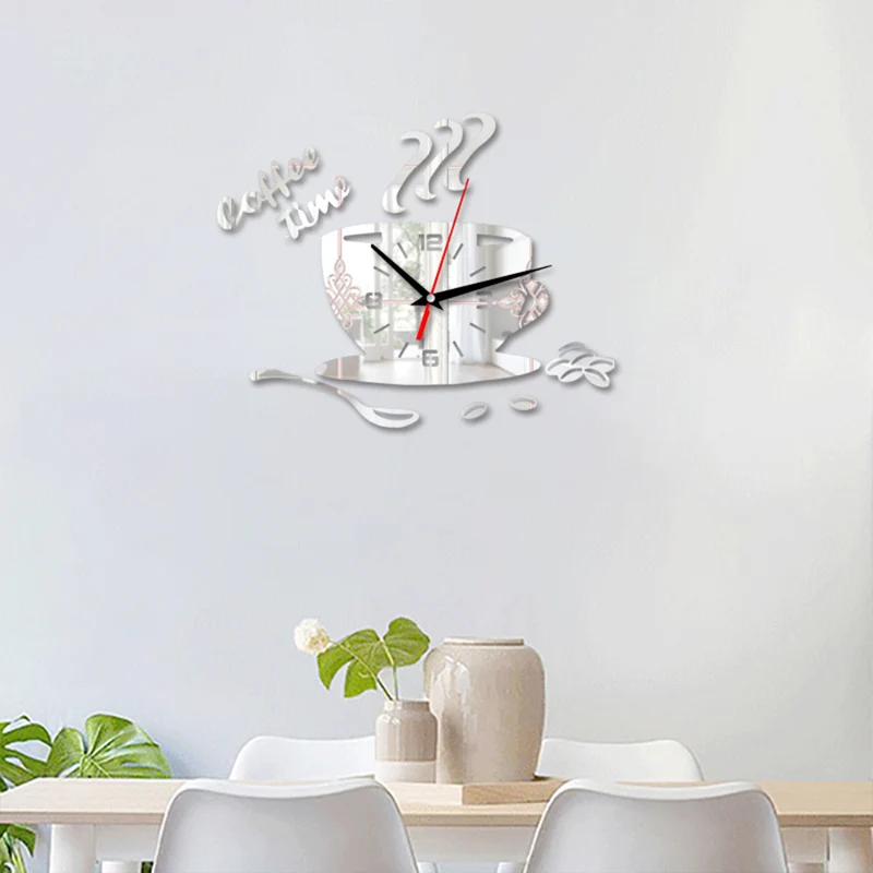3D DIY акриловые часы настенные часы кухонные украшения для дома кофе тимеклок форма чашки настенные стикеры полые цифровые часы