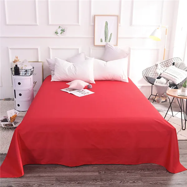 Light Red Solid Color 100 Cotton Flat Sheets Queen/King Size Single