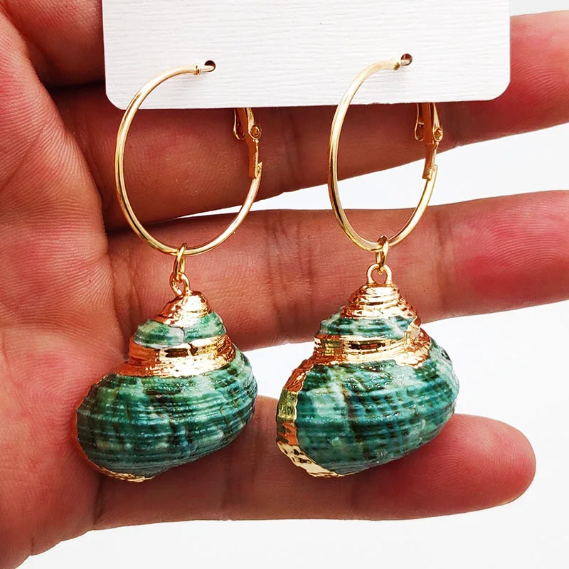 

2019 Bohemian Natural Conch Shell Dangle Earrings Gold Woman's Beach Party Seashell Maxi Drop Earrings Summer Girls Jewelry ZA