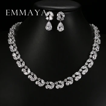 

Emmaya Romantic Luxury Set Jewelry Flower Design Water Drop AAA CZ Crystal Wedding Jewelry Sets For Brides Gold Color Jewelry