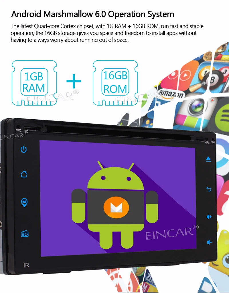 Cheap HD Android 6.0 4-Core Car Radio 2 Din In Dash CD DVD Player Multimedia Video Bluetooth Touch Screen GPS WiFi USB 6.2" Head Unit 1