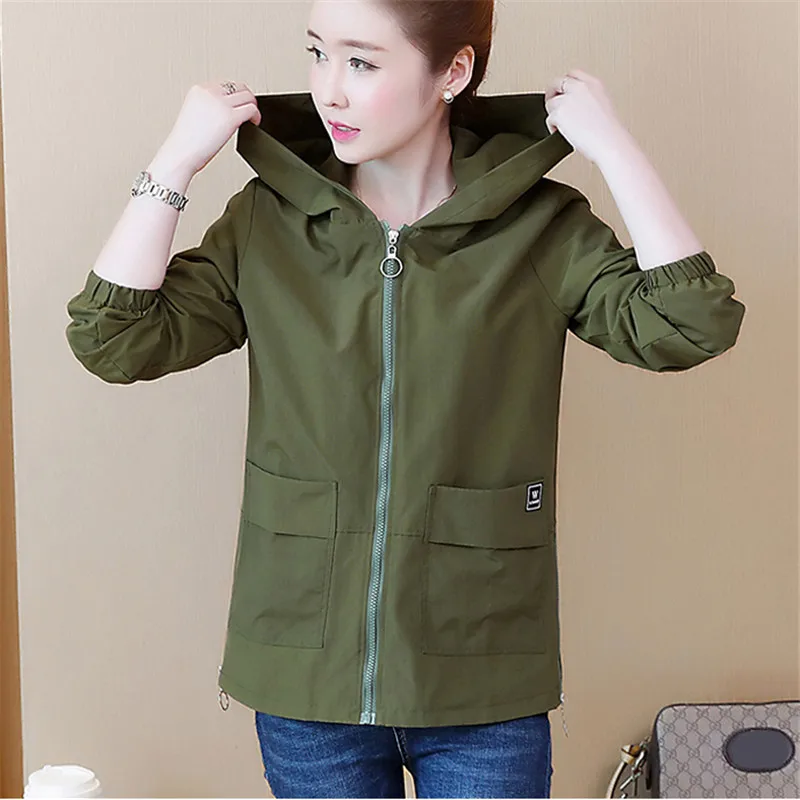 

2019 Autumn Women Short Jacket Elegant Coat Spring Plus Size Female Windbreaker Long Sleeve Zipper Jackets Casual Outerwear R7