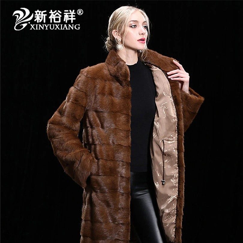 XINYUXIANG Real mink fur winter coat for women Customizable Long thick warm Natural fur Genuine Leather Real fur coat women New