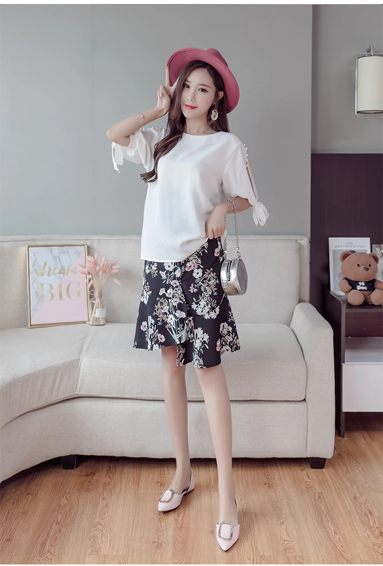 Irregular Support Belly Low Waist Maternity Skirts Chiffon Floral Print Clothes for Pregnant Women Summer Fashion Pregnancy (30)