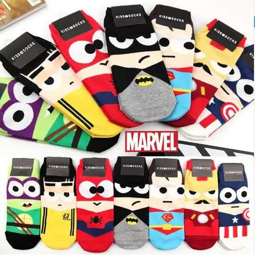 

MARVEL Spin-Off Iron Kid Ninja Batman Superman SpiderMan Captain America Avengers Alliance Cartoon Ankle Socks 35-43 1lot=7pairs