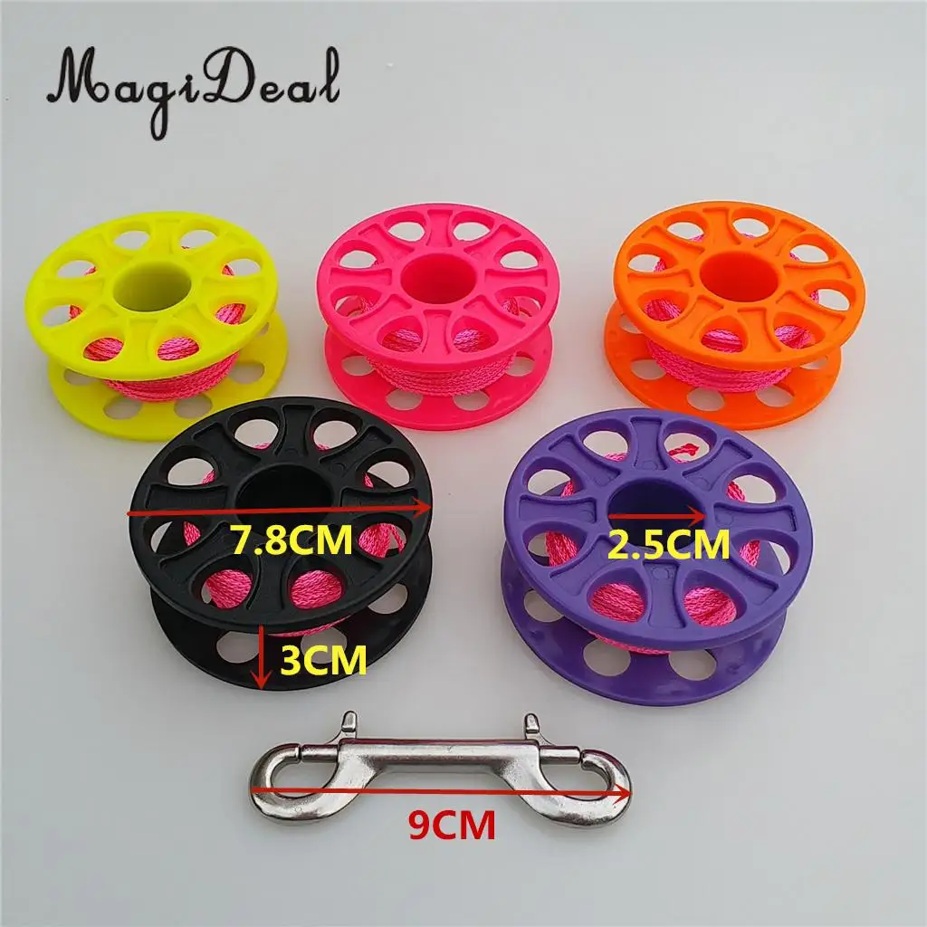 MagiDeal 18m / 30m Plastic Dive Reel Spool with Safety Bolt Snap Clip for Wreck Cave Technical Scuba Diving Snorkeling - 5 Color