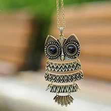 Retro Jewelry Vintage Ancient Bronze Big Eyes Owl Necklace Kitty Cat Pendant Statement Long Chain Choker Gift