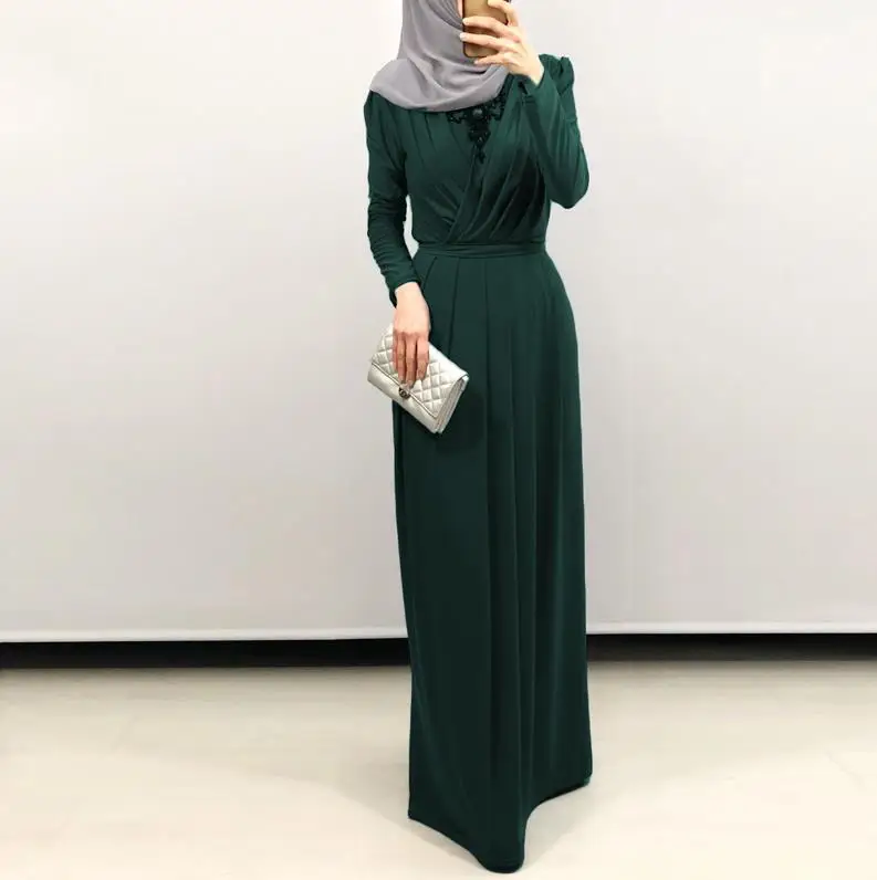 Kaftan abaya мусульманская одежда для Дубай мусульманское платье хиджаб Caftan Турция Elbise Ramadan плиссированные платья Eid vestidos robe Arabe Musulmane - Цвет: Dark green dress