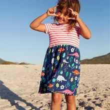 

Jumping meters new striped cartoon clothes with printed some dinosaurs baby girls new designed short sleeves summer dresses