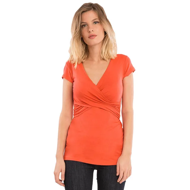 Women Solid Color Comfortable Pregnant T-Shirt Cotton Nursing Baby For Maternity Multifunctionl Maternity Blouse T-Shirt Summer