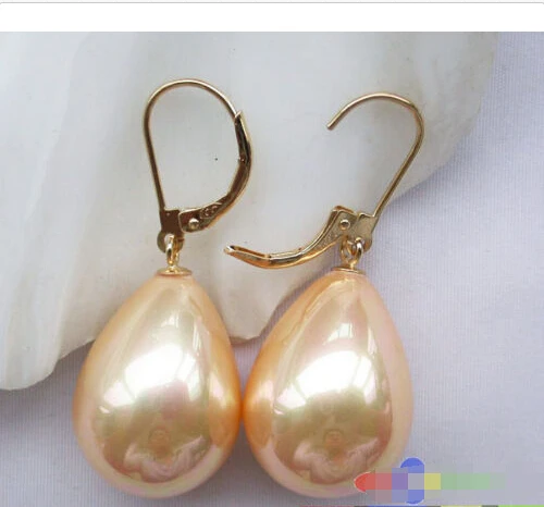 

00 FREE SHIPPING d**Champagne drip SOUTH SEA SHELL PEARL dangel earring p3108