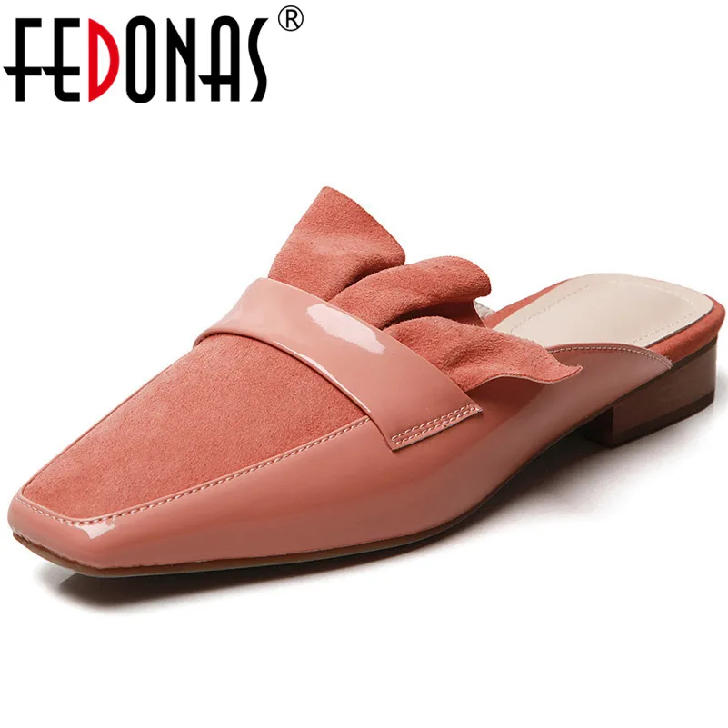 

FEDONAS New Women Mules Shoes Genuine Leather Thick High Heels Ruffles Party Wedding Shoes Woman Slingbacks Prom Pumps