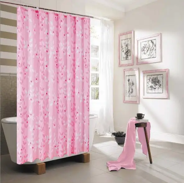 Pink leaf Movies polyester fabric shower curtain mildew waterproof