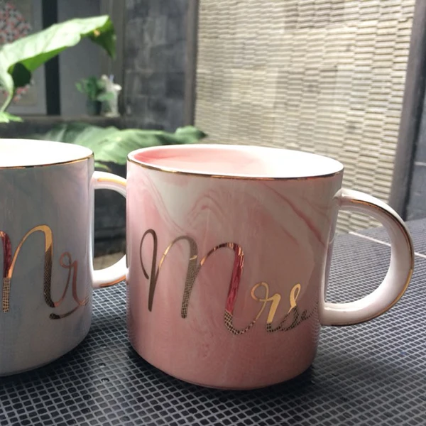 NOCM Marble Ceramic Mugs Gold Plating Couple Lover's Gift Morning Mug Milk Coffee Tea Breakfast Creative Porcelain Cup