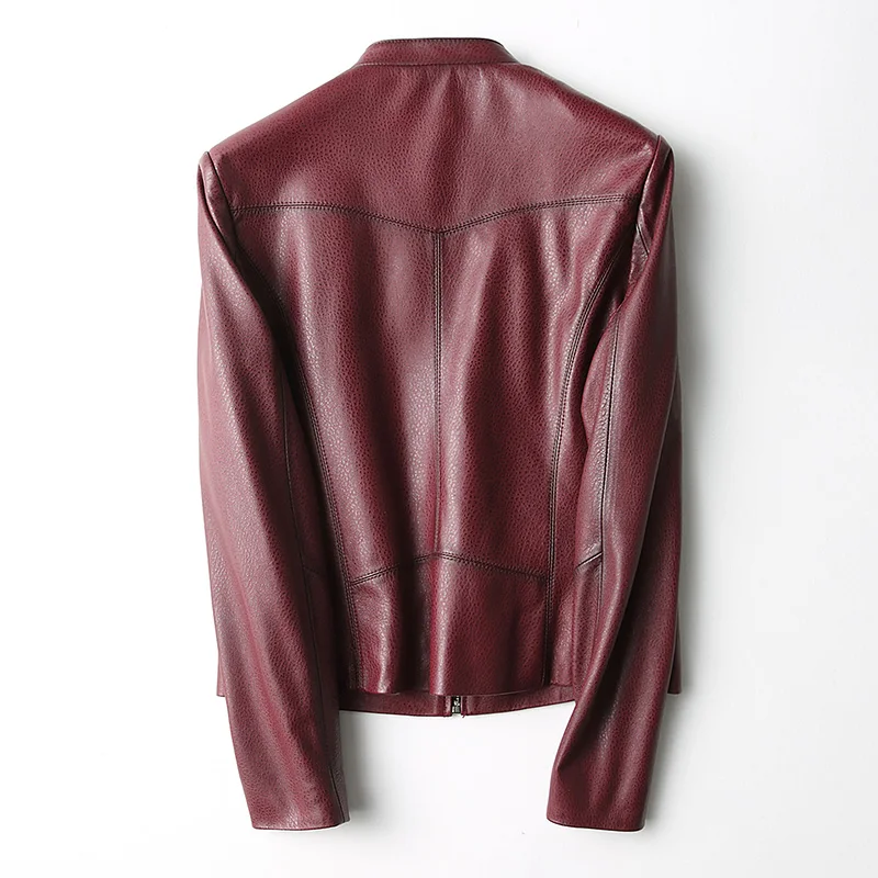 Vestes En Peau De Femmes Cuir 2018 Nouveau Automne Femelle Chaqueta Wine Veste Red noir Véritable Printemps Pour Mouton Manteau Z0026 Mujer qxtYY74p