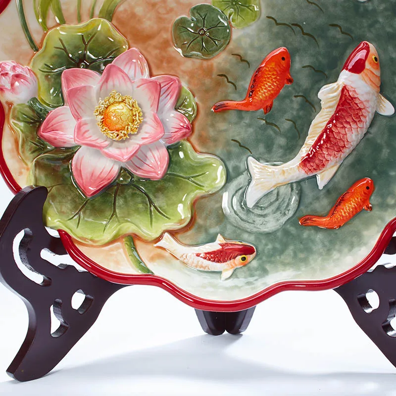 Керамическая декоративная тарелка 10 дюймов Lucky Koi для домашнего декора стен фэн