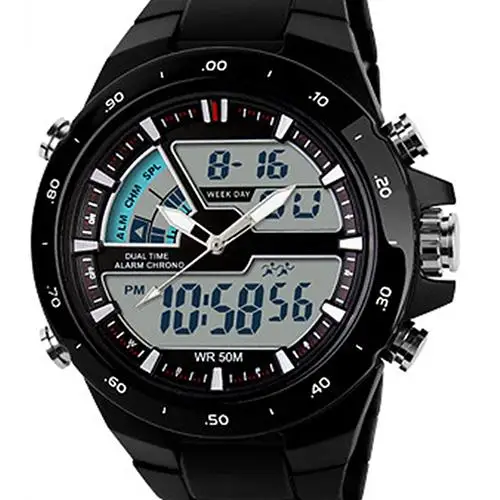 

Men Waterproof Sport Digital Analog Dual Time Alarm Date Chronograph Wrist Watch NEW