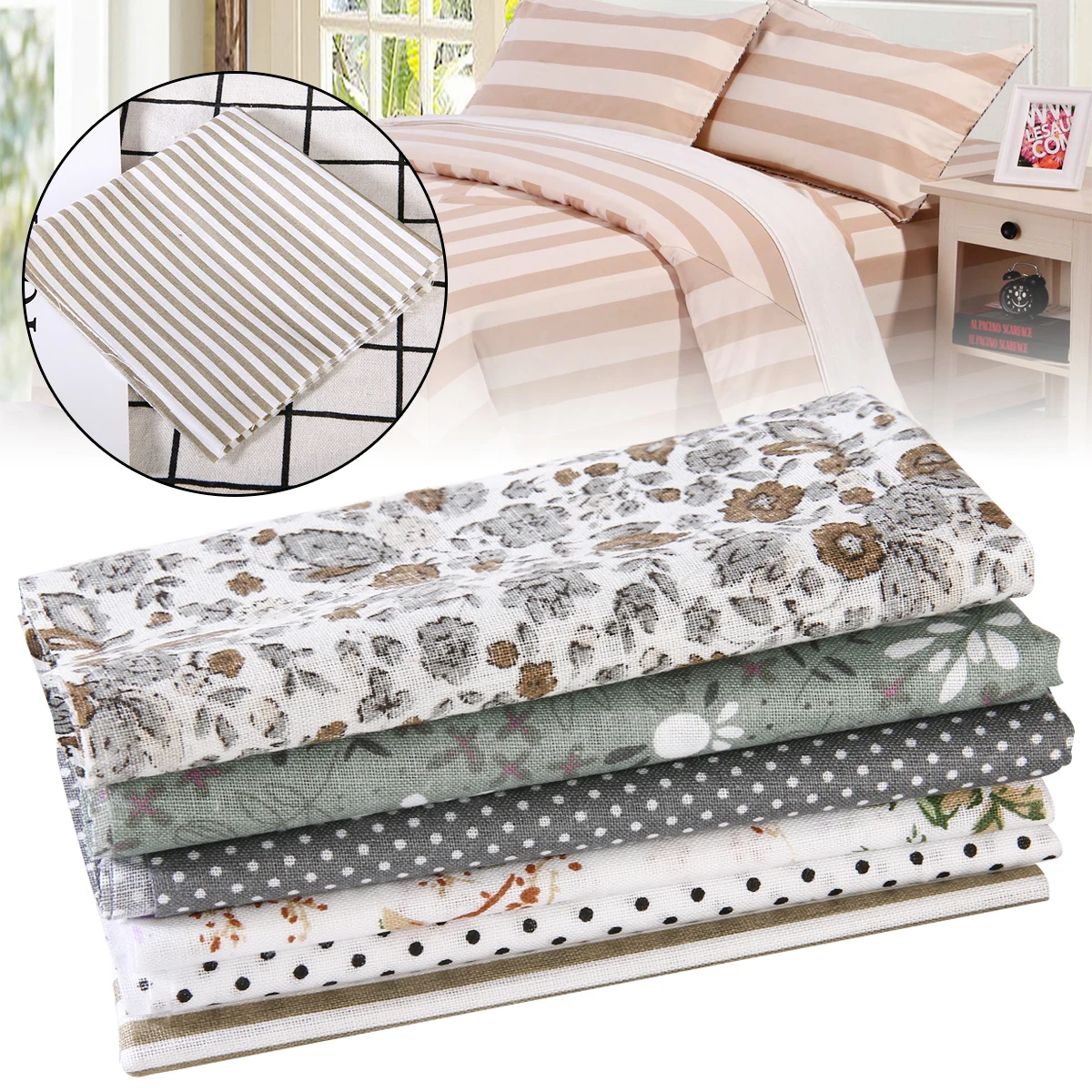 2019 New 7pcs 25x25cm Cotton Fabric Printed Cloth Sewing Quilting Fabrics for Patchwork Needlework DIY Handmade Accessories Gray