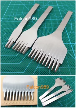 

3pcs 3.38mm 2/5/10 prongs French Style leather Craft Lacing Chisel Pricking Iron Punch Tool Set Carving Stamping Knife Cutter