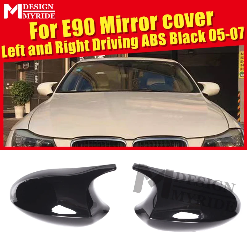 

M3 Look Mirror Cover Cap Add on Style ABS Gloss Black For BMW E90 3 Series Sedan 1:1 Replacement 2-Pcs Side Mirror Cap 2005-2007